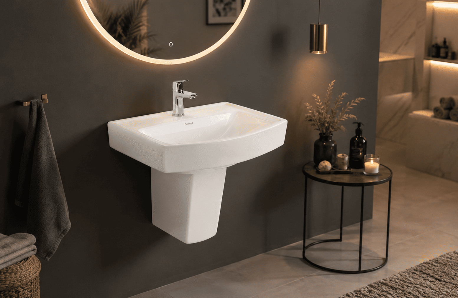 WASH BASIN WITH HALF PEDESTAL